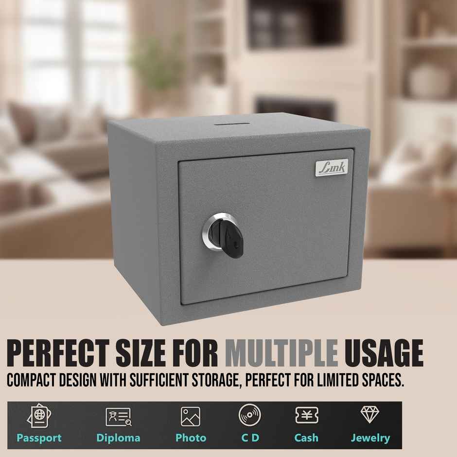 Link Smart Safe Locker | Gullak Safe | 2L | Key Access | Grey | LS-SF-05-OB