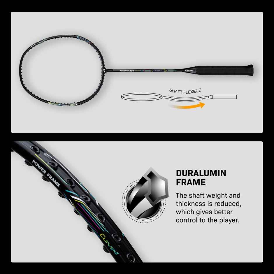 Hundred Powertek 200 Aluminium Badminton Rakcet & Cover set | Black | Strung | Durable & Reliable