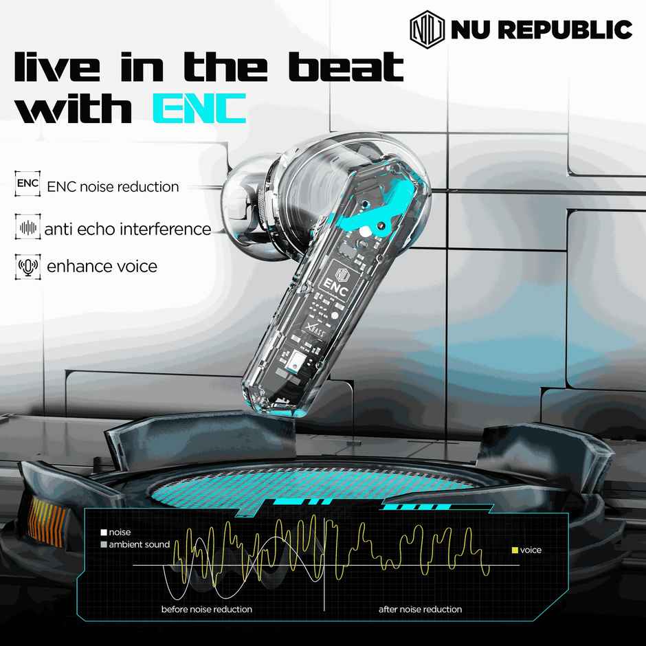 Nu Republic Cyberstud X8 TWS Earbuds, Up to 56Hrs Playtime, 40ms Ultra Low Latency, ENC Mics, 13mm Neodymium Drivers, XBass Technology, Dual Mode for Gaming & Music, Bluetooth 5.3 - Silver