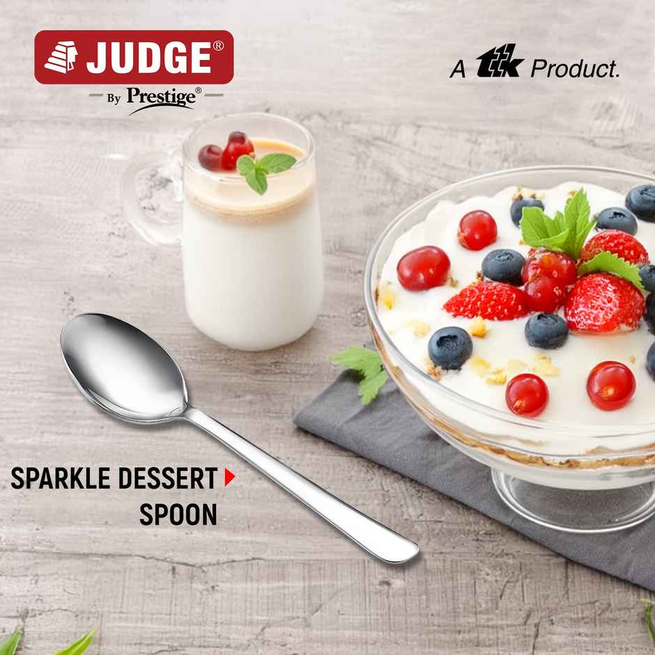 Judge By Prestige Sparkle Stainless Steel Dessert Spoon,Dishwasher Safe,6pc Set,Silver