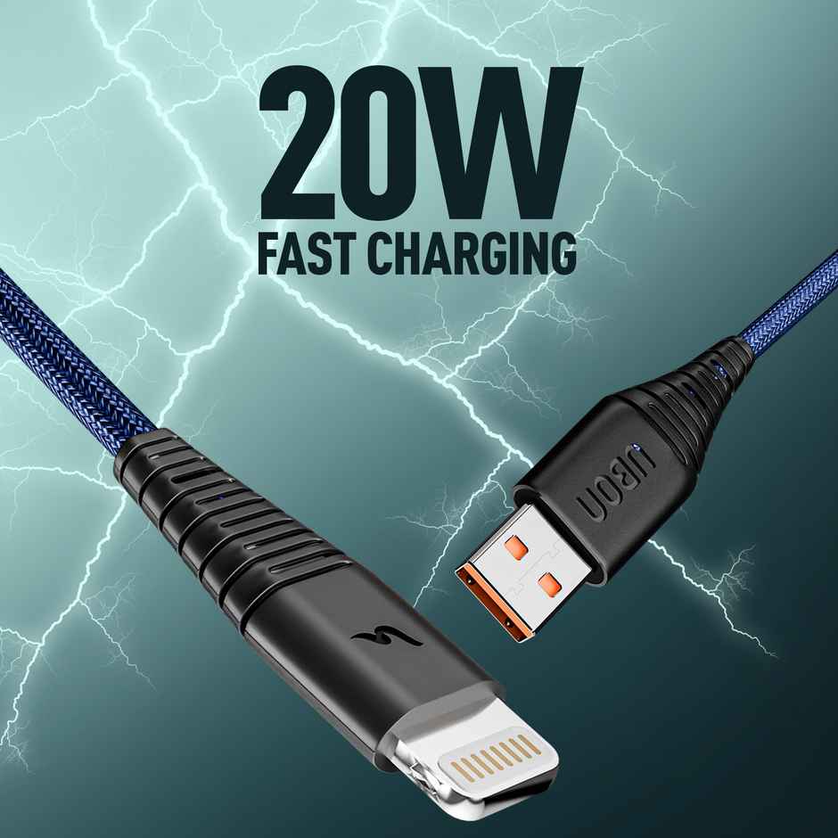 UBON Braided WR470D Lightining Cable 20W 1mtr Fast Charging Cable Unbreakable 5000+ bend Test For Smartphones,Tablets,Laptops & Other Iph enabled Devices, 480Mbps Data Sync - Blue