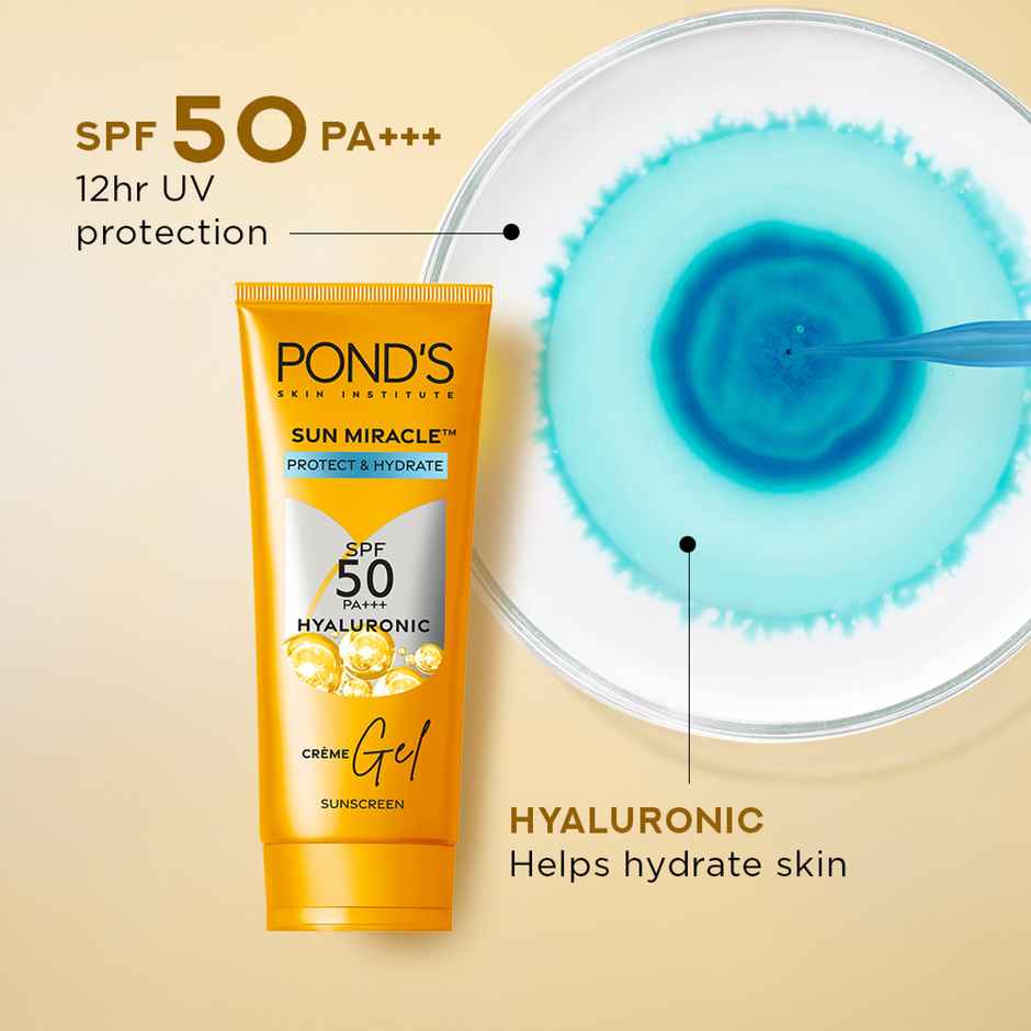 POND'S Sun Miracle SPF 50 PA+++ Creme Gel Sunscreen - Protect & Hydrate, With Hyaluronic Acid
