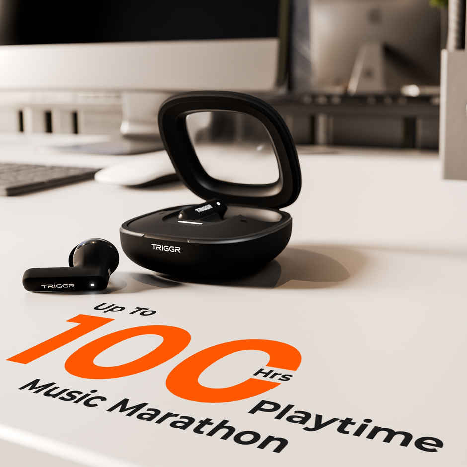 Triggr Earbuds Apex S1 | Dual Pairing | 100 Hr | Quad Mic ENC | Rapid Pair | Midnight Black