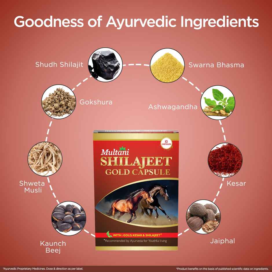 Multani Shilajeet Gold Capsule | For Youthful Living, Stamina & Endurance