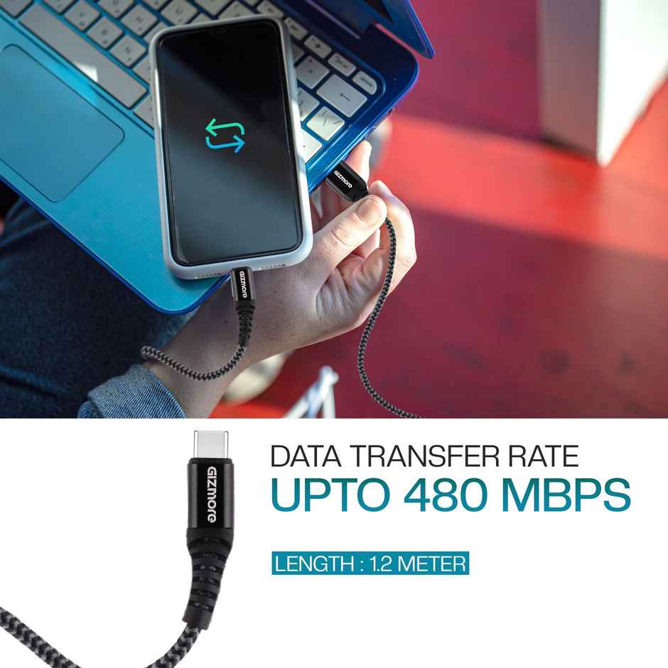 Gizmore Type C To Type C Fast Charging Cable For Smartphones and Laptops | 1.2Meter