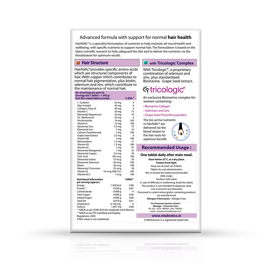 Wellwoman Nutraceutical Hairfollic Tablets That Support Hair Growth And Maintain Healthy Hair