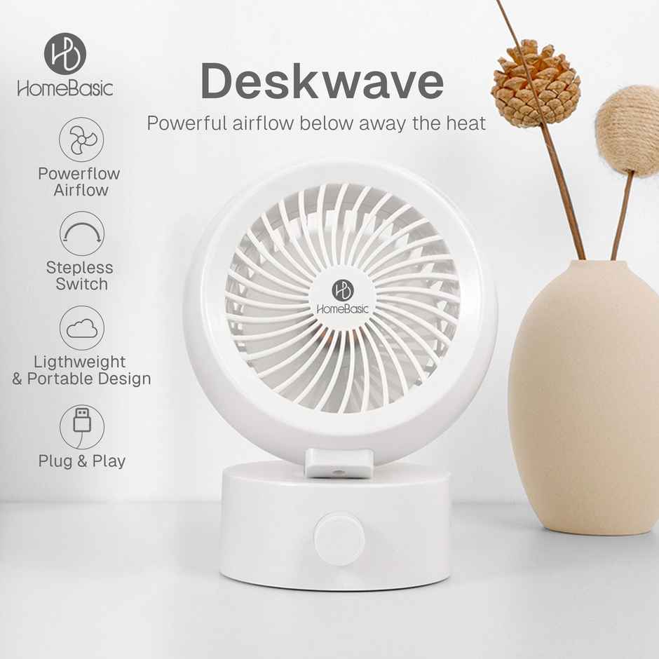 HomeBasic USB Portable Fan, 3900RPM, Cool Couture for Your Workspace, White