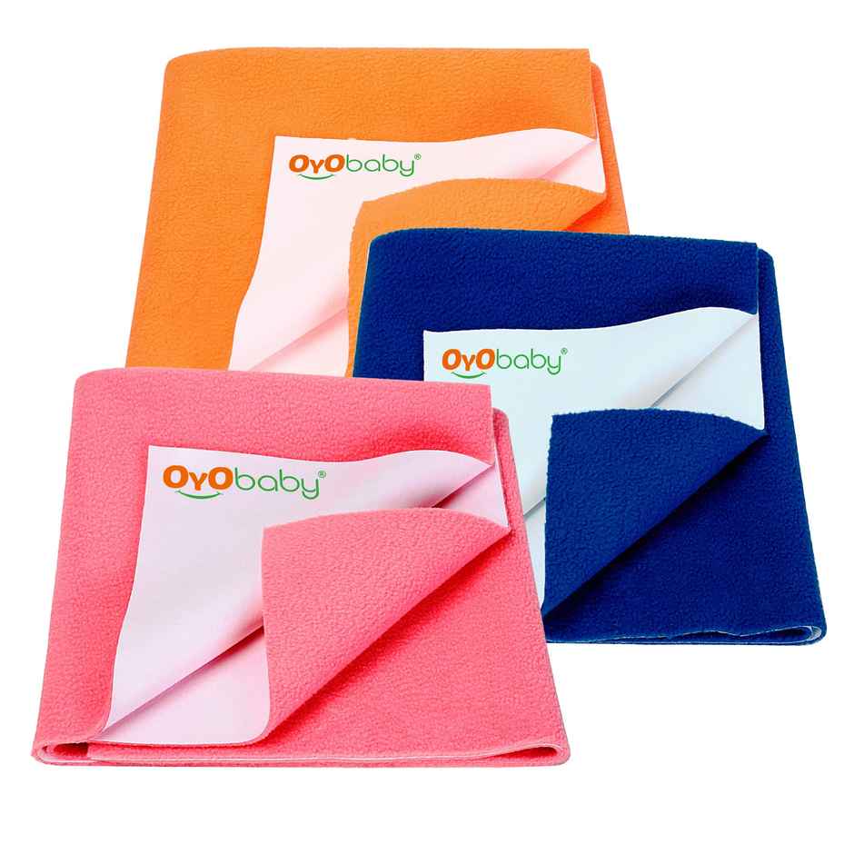 Oyo Baby Waterproof Sheet Size 70X100Cm, Pack Of 3, Salmon Rose, Royal Blue & Peach