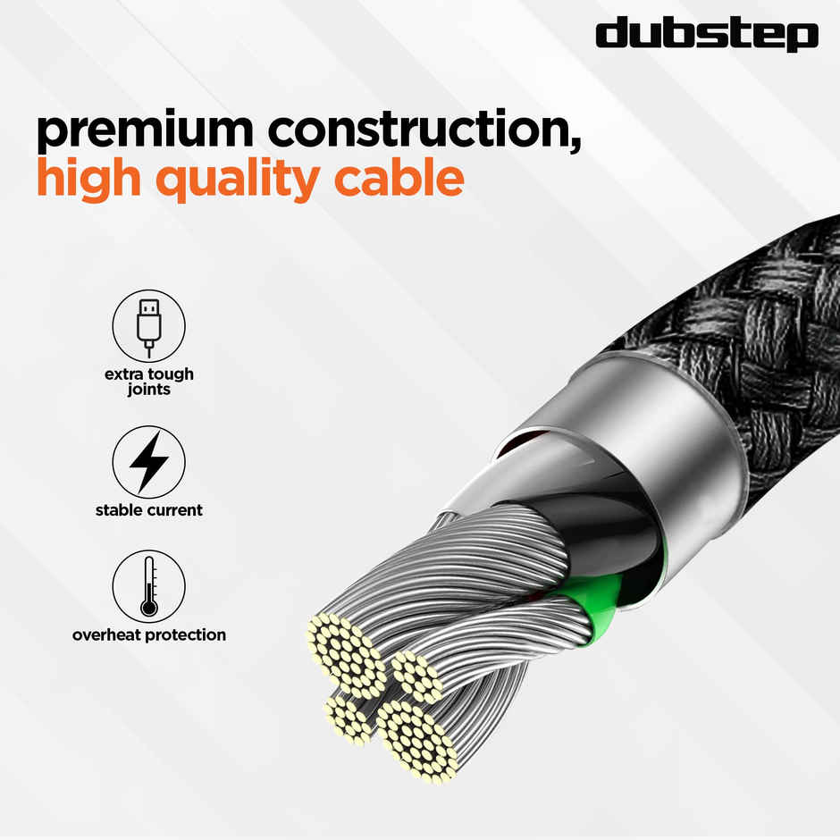 Dubstep Blaze Ultra 18W Micro USB Tangle Free 3.1A Unbreakable Rugged & Nylon Braided Charging Cable - Black