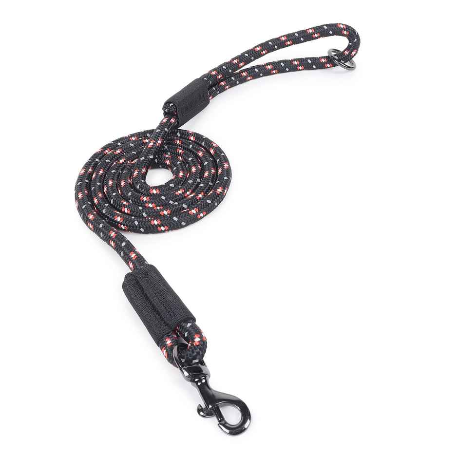 Zigly Reflective Rope Dog Leash | Suitable for Adult Dogs | Medium & Large Breeds | Black - M