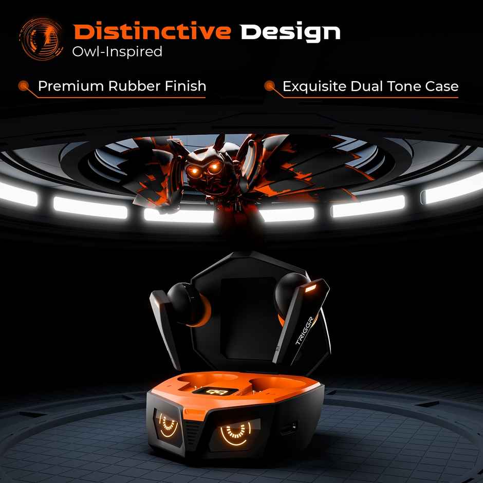 Triggr Earbuds Kraken X1 Plus | Dual Pairing | Battery Display | Quad ENC | 70Hr | Black Inferno