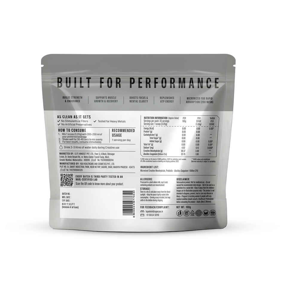 SuperYou Pro Micronised Creatine Monohydrate | 33 Servings | Unflavoured