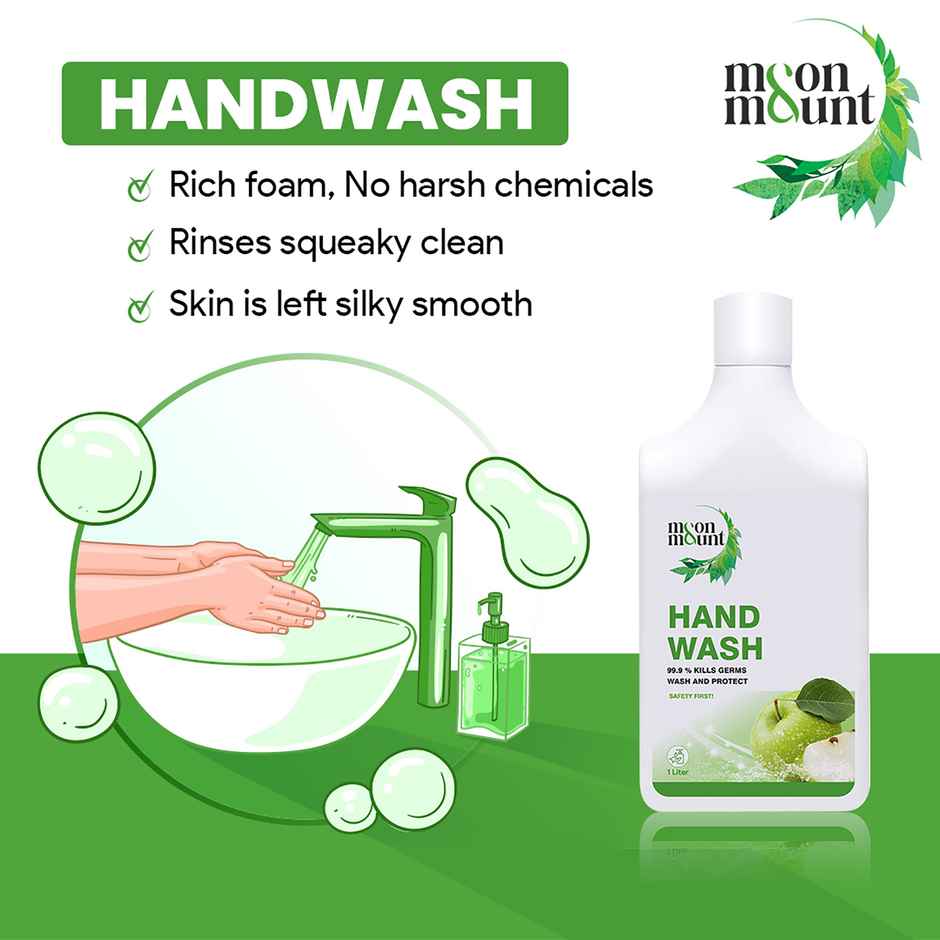 Moon And Mount Hand Wash Protection From Germs Hand Wash Liquids (Green Apple) 1 l