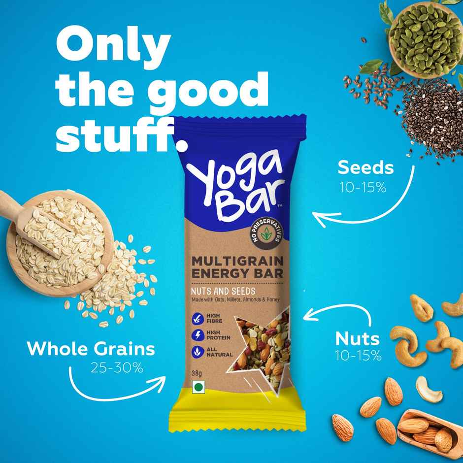Yogabar Multigrain Energy Bar (Pack of 6) with Fruits, Nuts, Oats and Millets