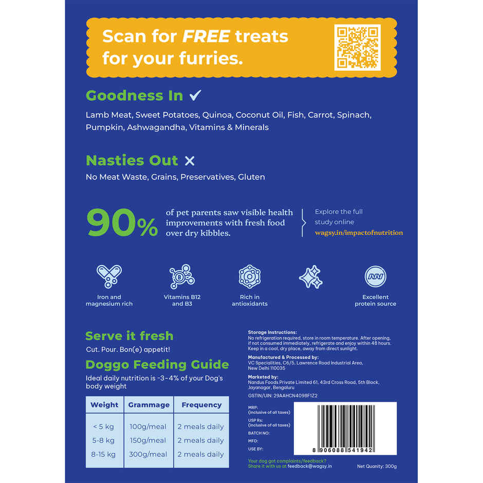 Wagsy - Lamb & Quinoa | Fresh Wet FOOD For Dogs