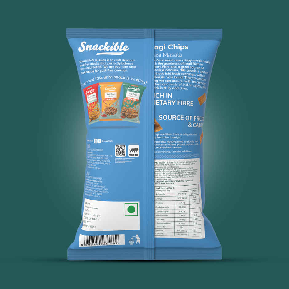 Snackible Desi Masala Ragi Chips | High Fibre, No Palm Oil