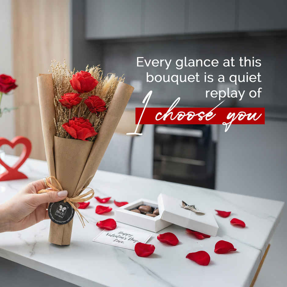 Everlasting Red Rose Love Dry Flower Bouquet with Fragrance Spray | Ideal for Gifting | IRIS