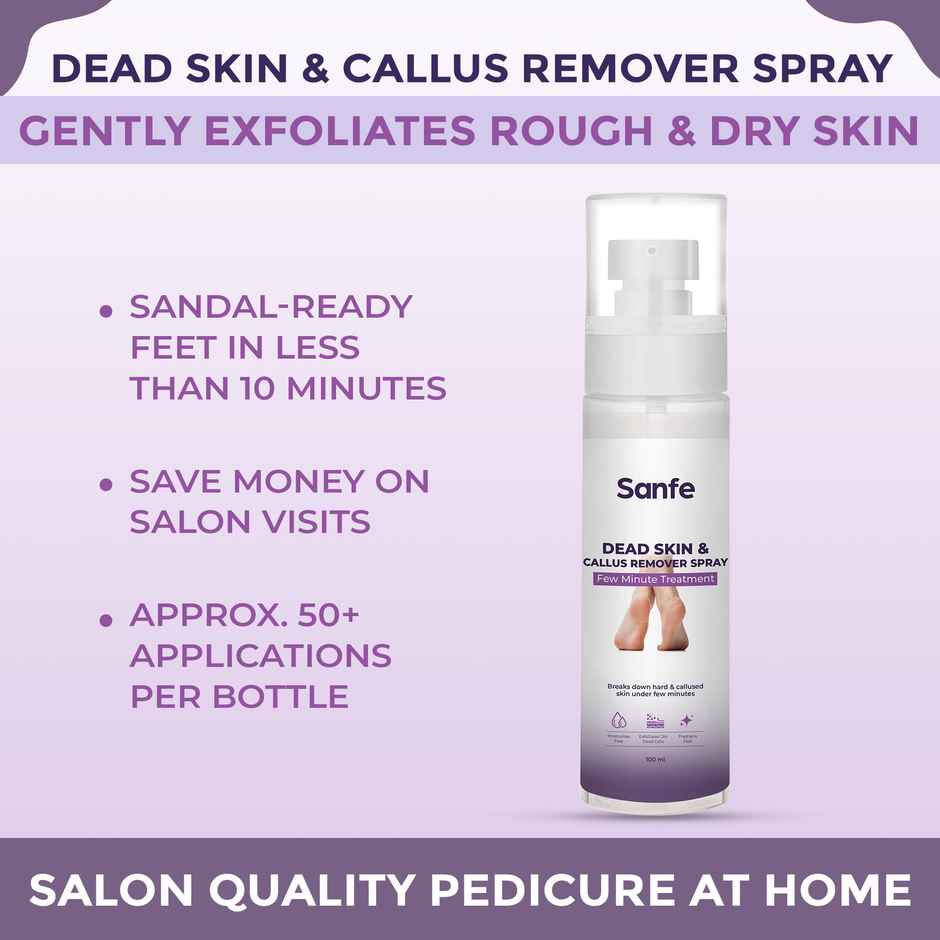 Sanfe Dead Skin & Callus Remover Spray Freshens, Exfoliates - For Dry & Cracked Feet