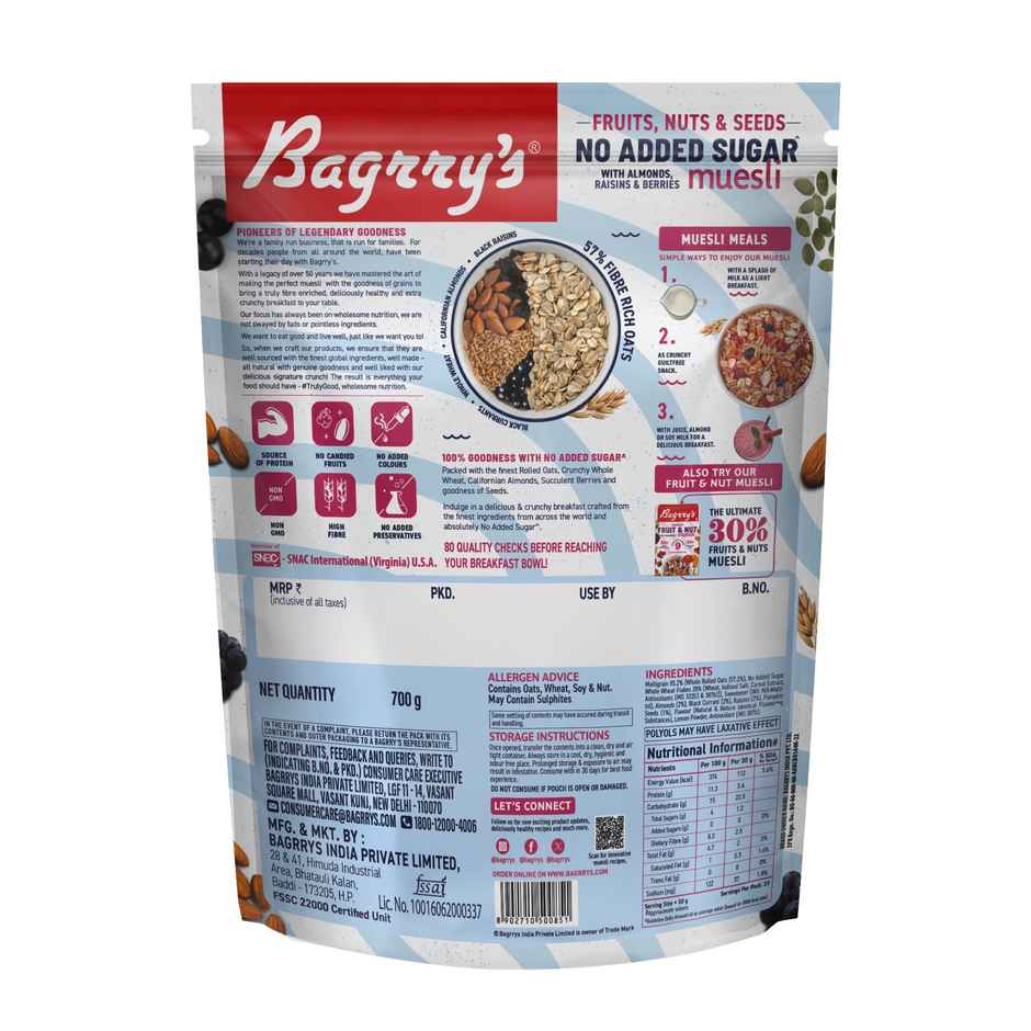 Bagrry'S No Added Sugar Muesli Fruits Nuts And Seeds