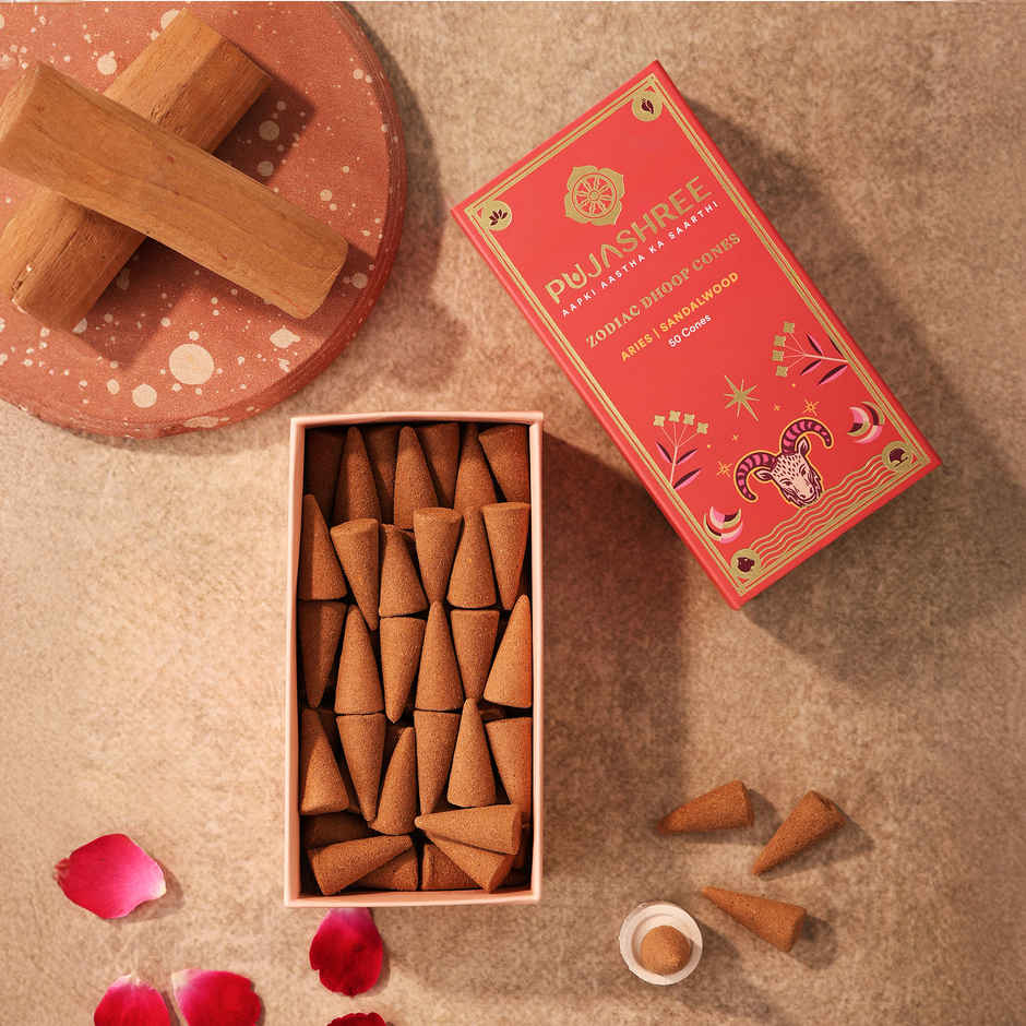 Pujashree Zodiac Dhoop Cones Aries, Chandan | 50 Cones