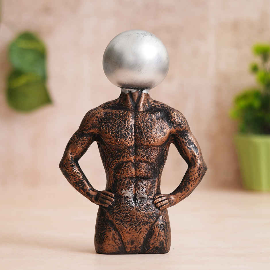 eCraftIndia Polyresin Men Statue | Round Sign On Face | Copper & Silver