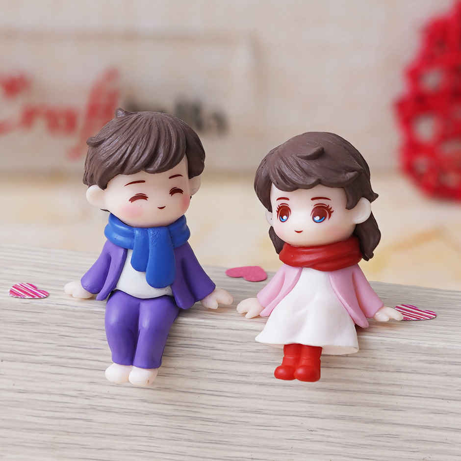 eCraftIndia Cute Boy and Girl Sitting Couple Statue Valentine's Day Showpiece