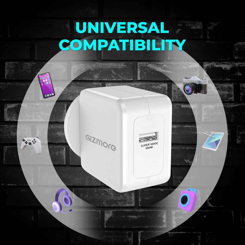 Gizmore 100W Super Vooc Usb Fast Charger Adapter With Type C Cable For All Smartphone