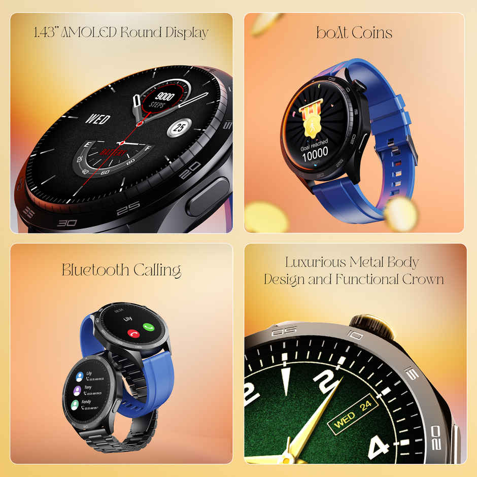 boAt Enigma Radiant Smartwatch | 1.43" AMOLED Display | Functional Crown - Deep Blue