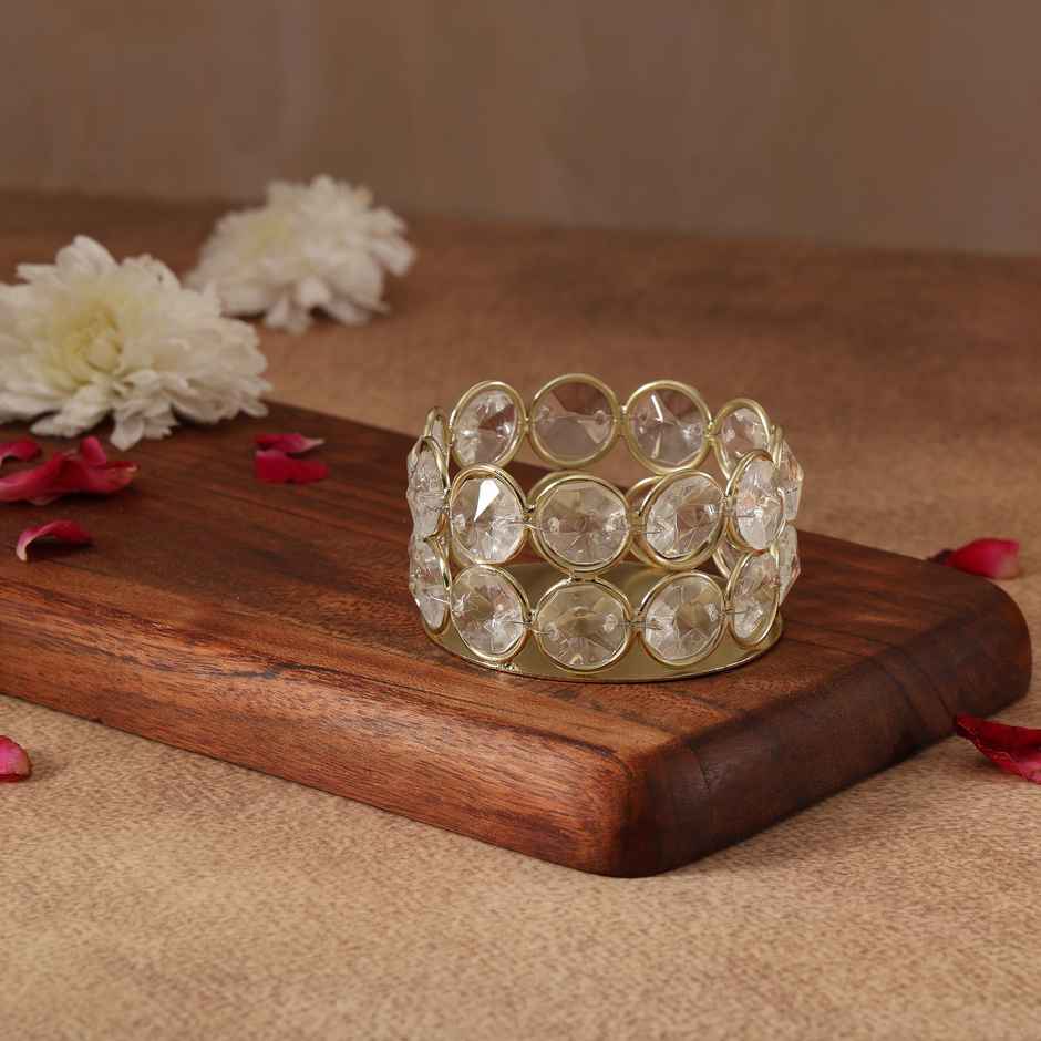 Crystal T-Light Holder | Metal | Gold | Urbanborn