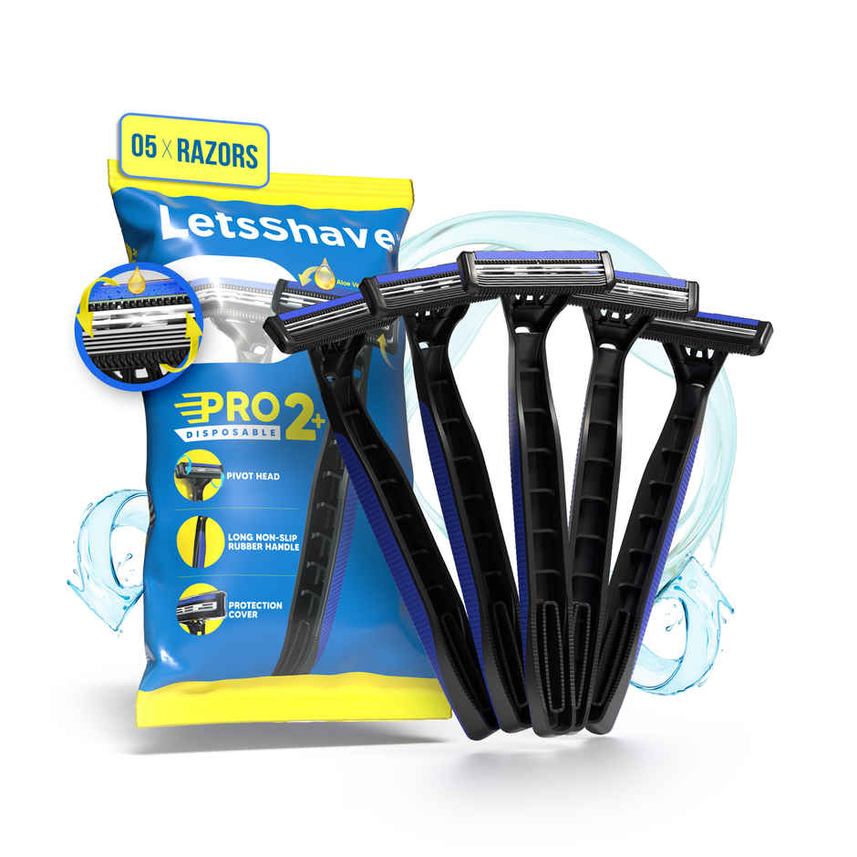 LetsShave Pro 2 Plus Disposable Razor for Men | Twin Blade Shaving Razor with Lubra Strip