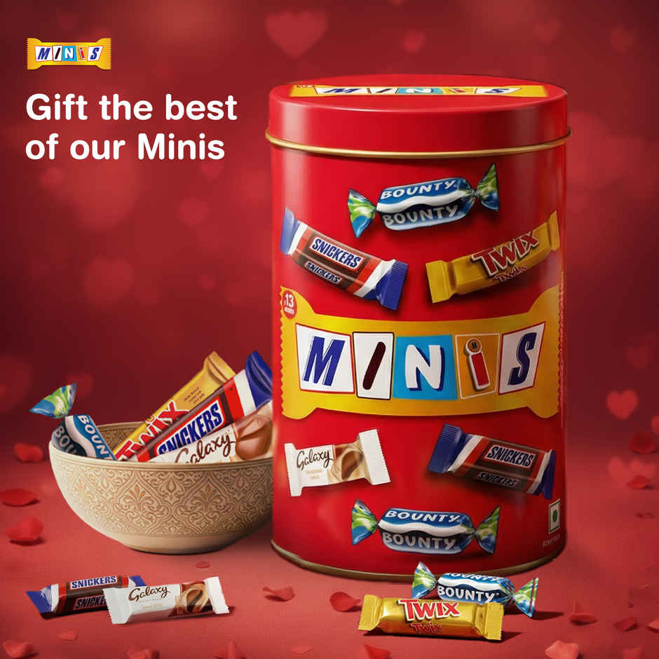 Snickers Best Of Our Minis Chocolate Gift Tin | Gifting Treat | Snickers (133g) & Fnp Single Red Rose Bouquet (1pc) Combo