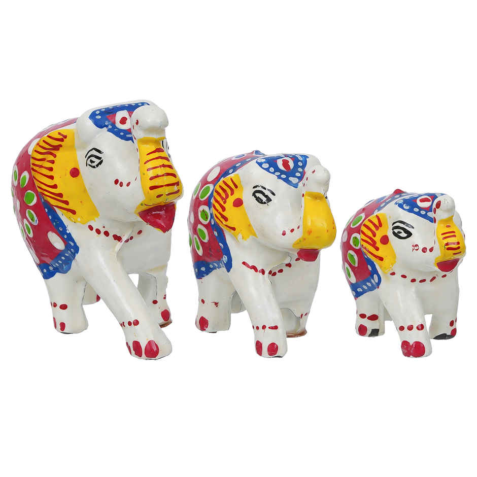 eCraftIndia Set Of 3 Elephant Statues - White