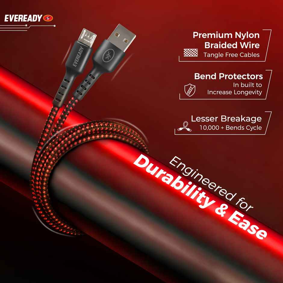 Eveready Nylon Braided Charging Cable | 60W | Type A to Type B | 1.5m Length | 3A