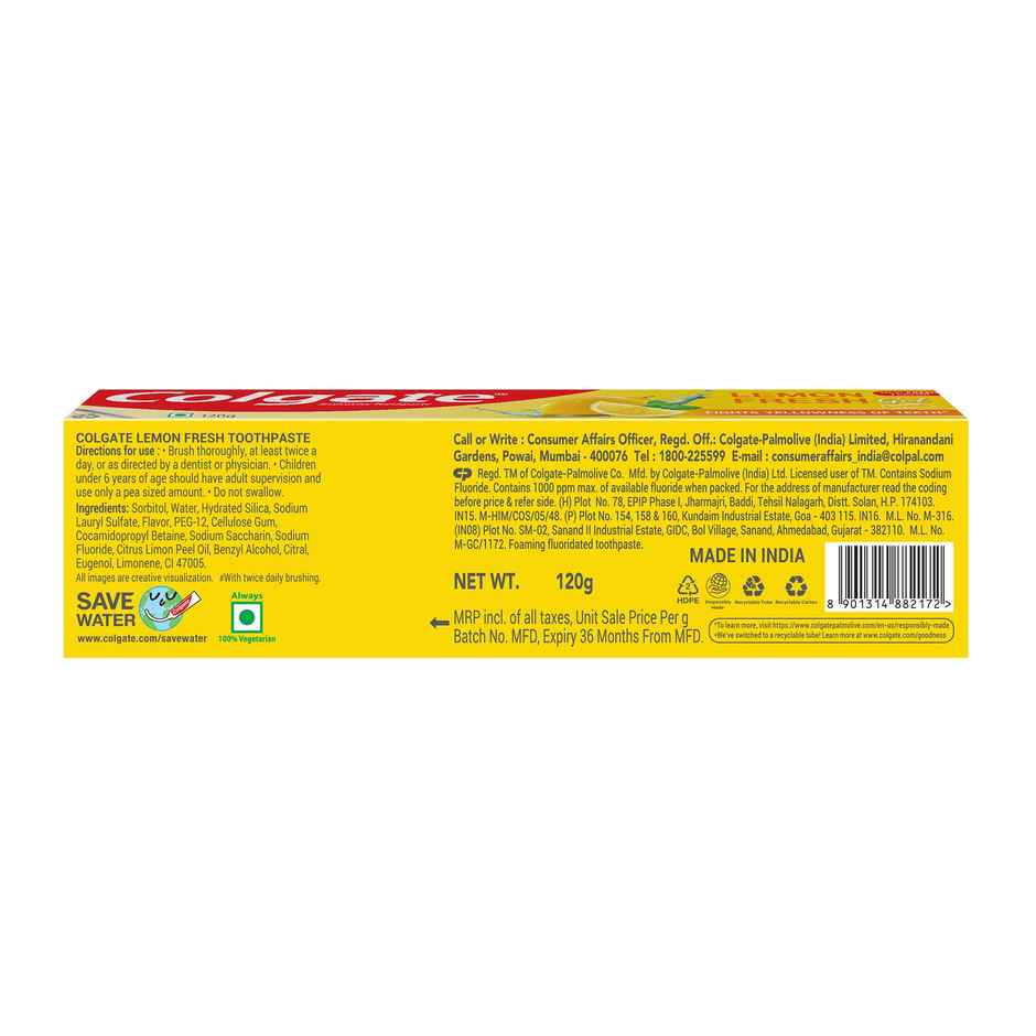 Colgate Lemon Fresh Gel Toothpaste | Fights Yellowness of Teeth | Freshens Breath