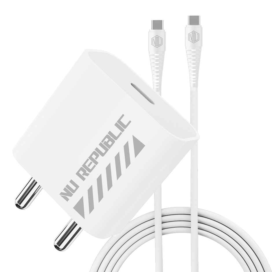 Nu Republic Sprint Ultra 30W USB-C Charger PD 3.0 with Type-C to Type-C Cable Supports All Fast Charging Technologies - White