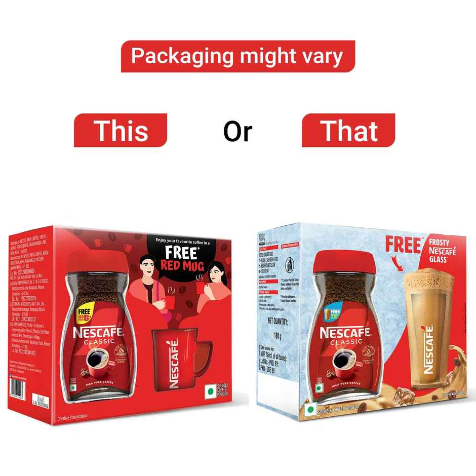 Nescafe Classic Instant Coffee Powder | Free Frosty Cafe Glass or Red Mug