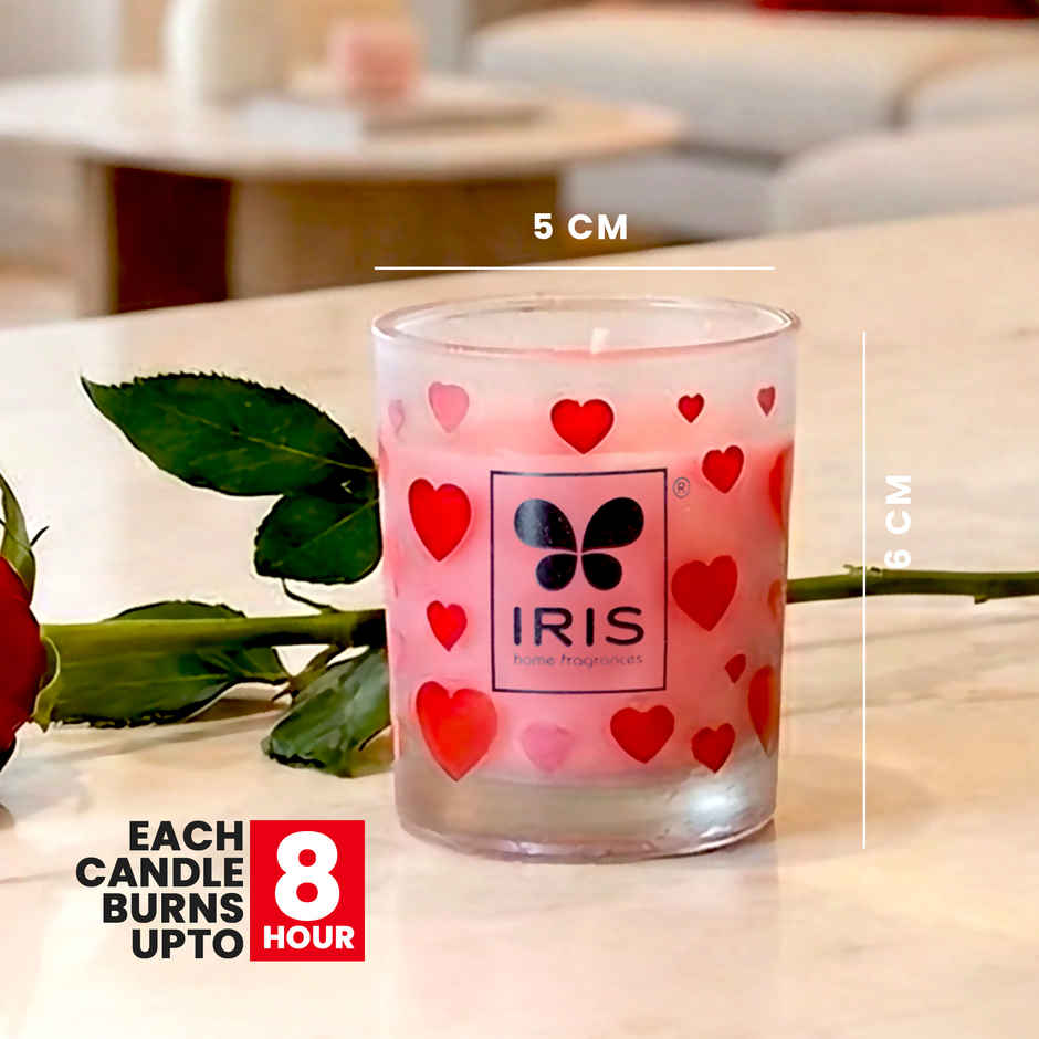 Blooming Hearts Shot Glass Candles | Burns 8 Hours Each | IRIS
