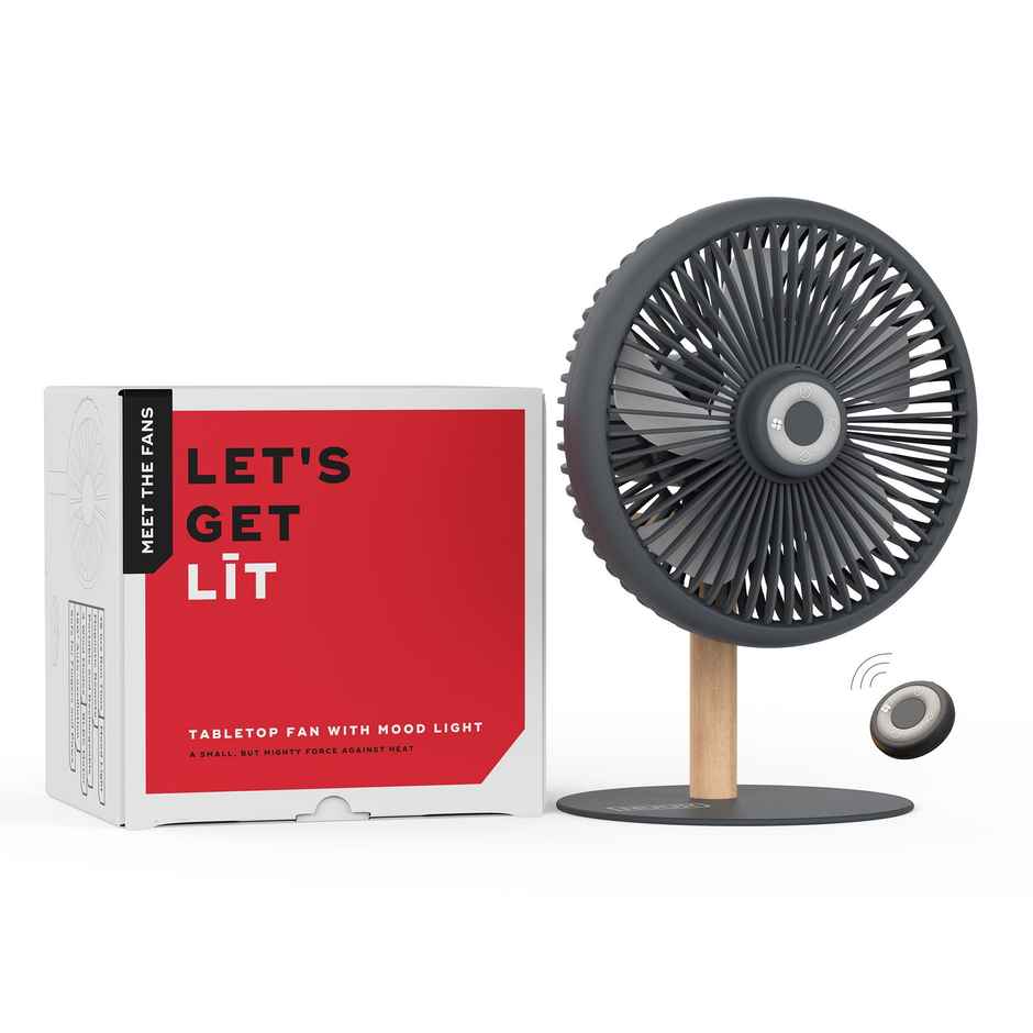 Nuuk Lit BLDC Table Fan, 7 Inch, Rechargeable,Mood Light & Remote Control,4 Wind Modes,Serene Grey