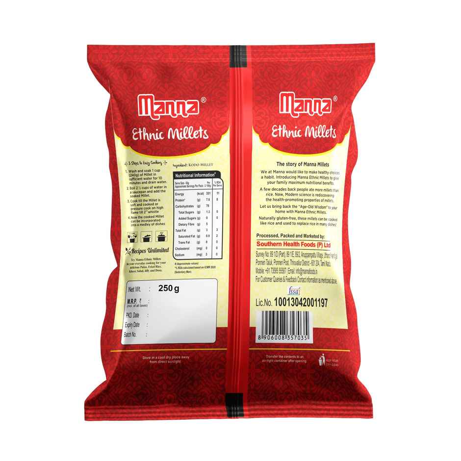 Manna Kodo Millet | Kodra (250g) & Manna Barnyard Millet | Samak Rice (250g) & Manna Foxtail Millet | Kangi (250g) & Manna Little Millet | Kutki (250g) Combo 