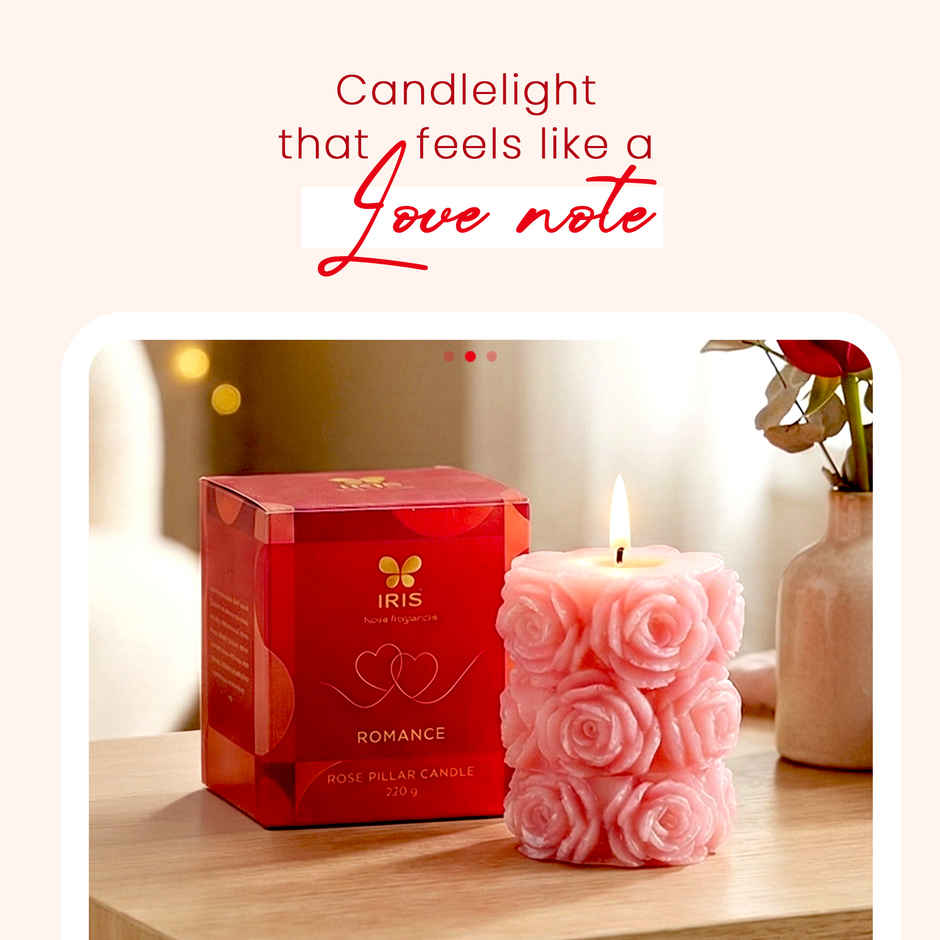 Whispering Rose Pillar Candle | Romance Fragrance | Burns up to 20 Hours | IRIS