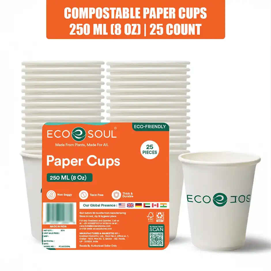 ECO SOUL 250 ml | 25 Count | Disposable Cup/Glass Combo