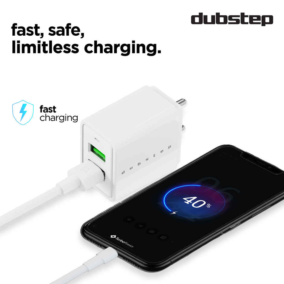 Dubstep Sprint 16W 3.1A Dual USB Port Superfast Charger Adapter (with Cable USB A To Micro USB) - White