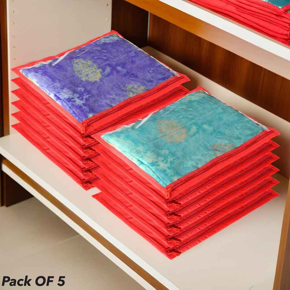Kuber Industries Clothes Organizer For Wardrobe | Saree | Salwar Suit With Zip - Red