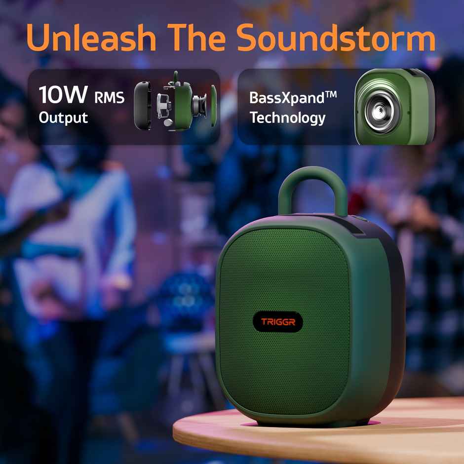 TRIGGR Puls8 Portable 10W Speaker | BT v5.3 | FM Mode | Rubber Finish | 8 Hr | | Jungle Green