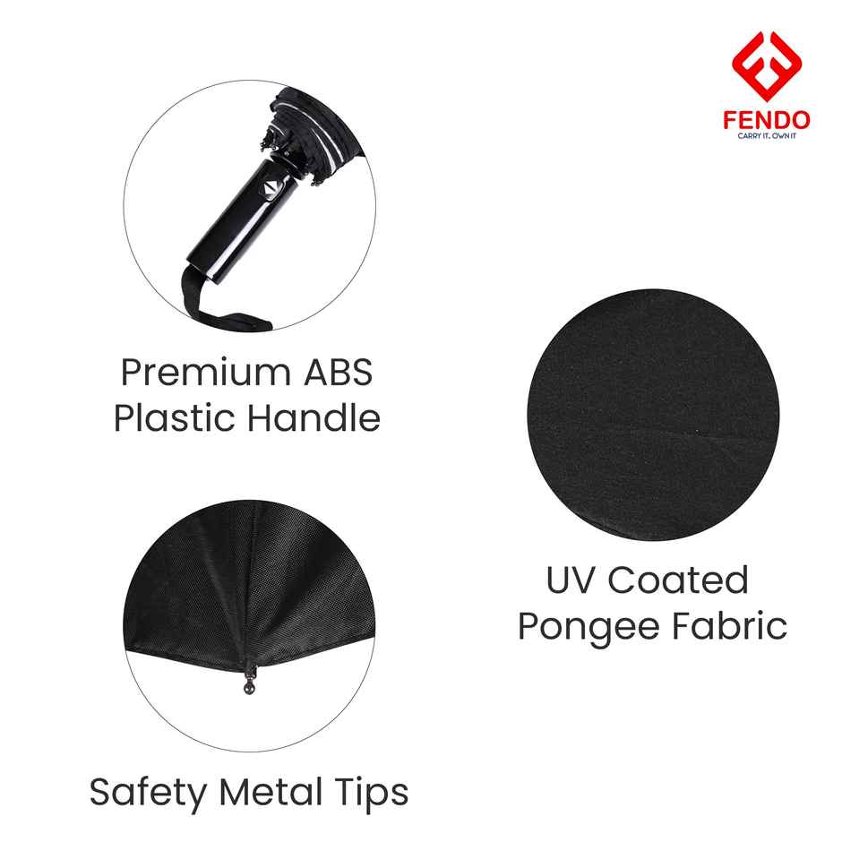 Fendo 3-Fold Auto Open Close Umbrella | Compact, Windproof, UV Coated | Black - 23.5 in