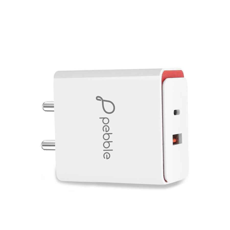 Pebble PWC34 25W Wall Charger | QC + PD Fast Charging with A to C Cable | White