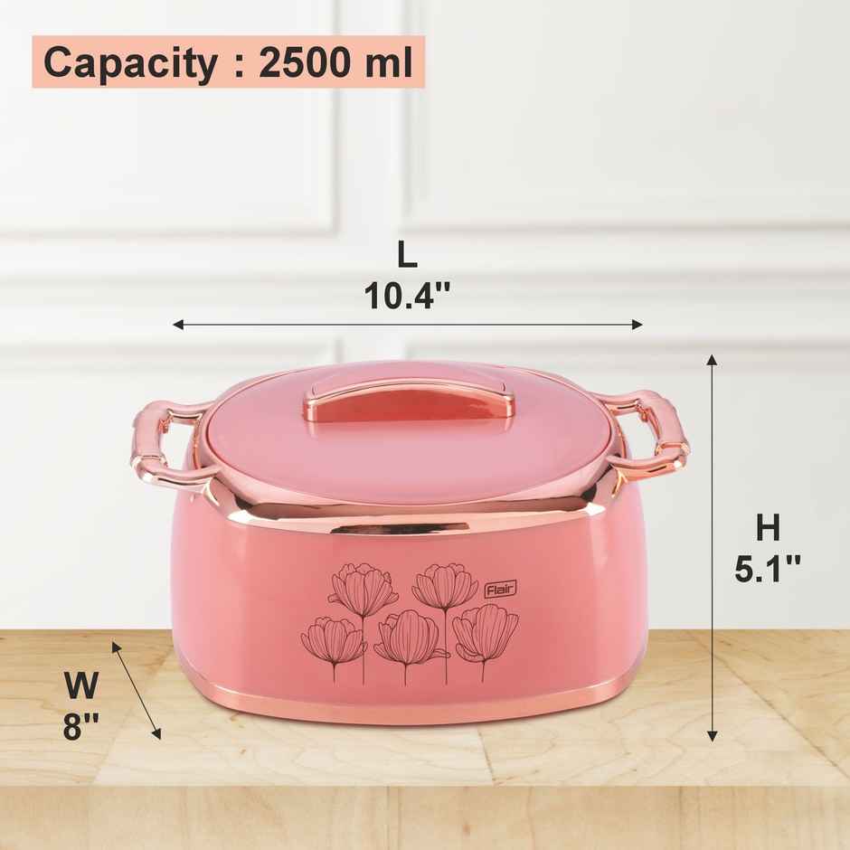Flair Celebration Insulated Inner Steel Casserole | Pink - 2.5L