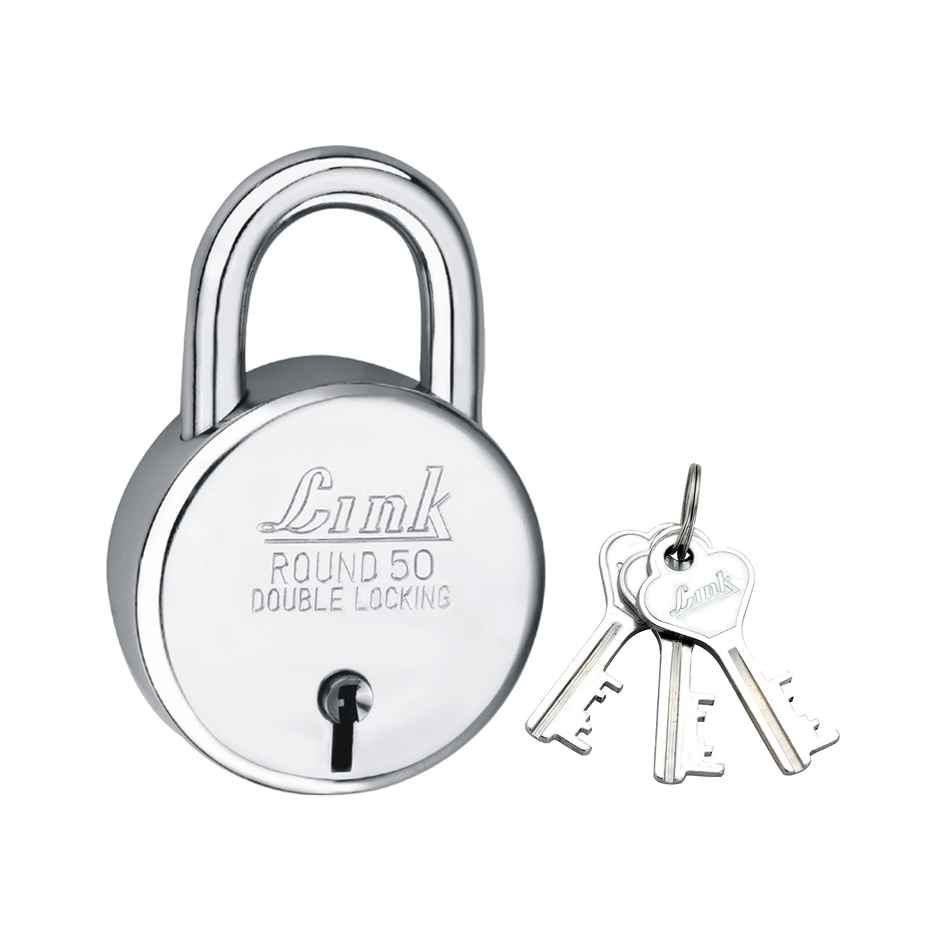 Link New Round Stainless steel 50 mm Padlock with 3 keys