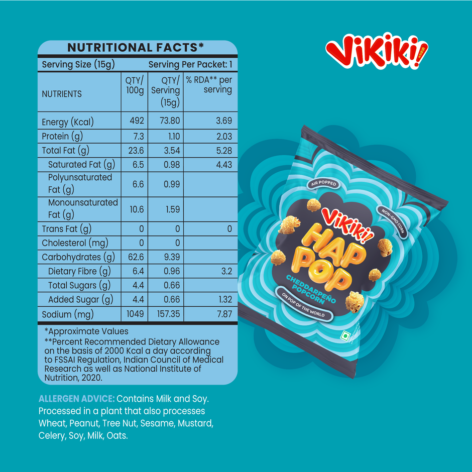 Vikiki Snak HapPop Ready to Eat Popcorn | Cheddarpeno