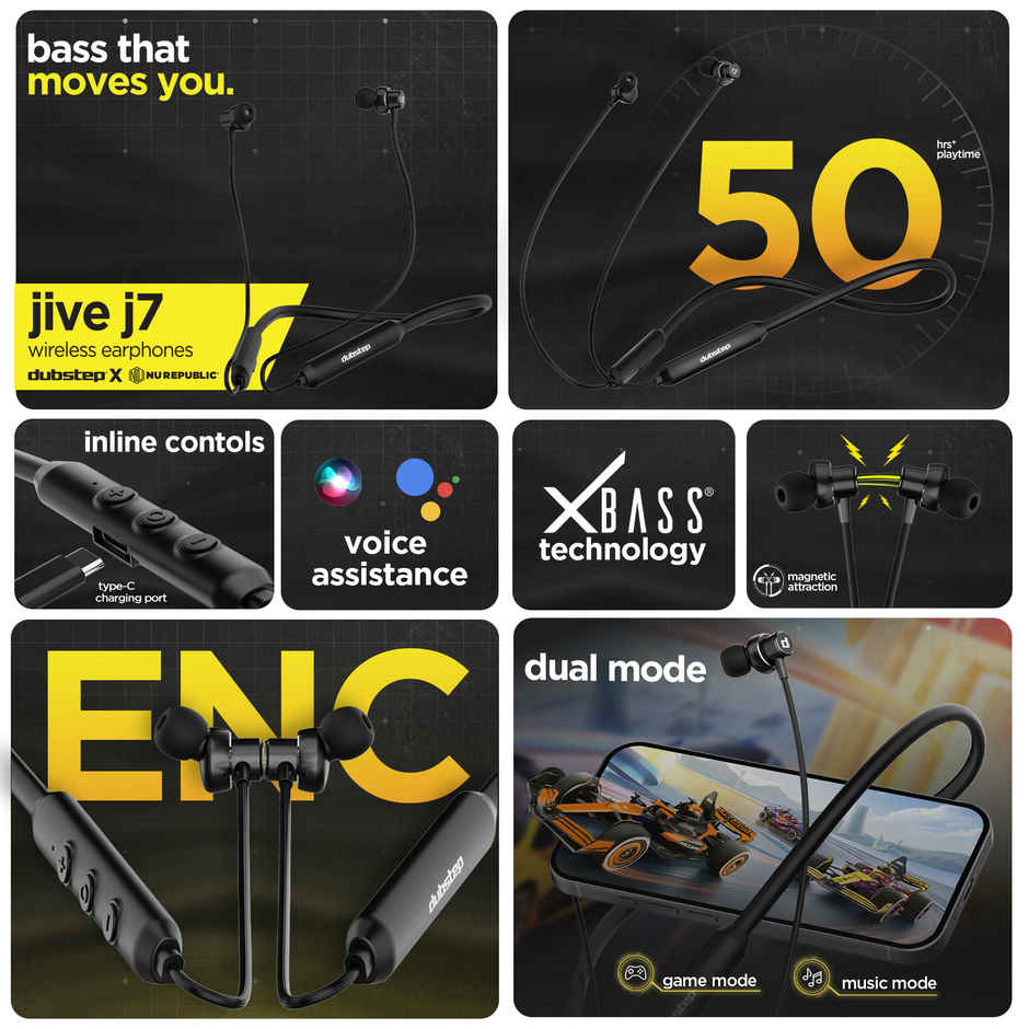 Dubstep Jive J7 Wireless Earphones with Mic | Upto 50 Hrs Playtime | ENC | BT v5.4 | Black